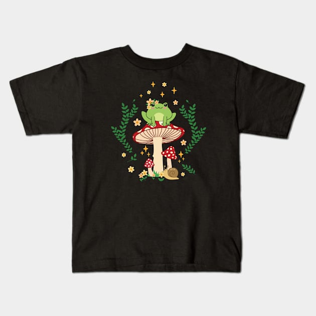 Kawaii Cottagecore Aesthetics Lady frog Kids T-Shirt by Treasured Trends